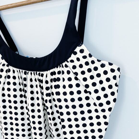NEW Coco Reef Draped Polka Dot Tankini Top Black & White Size 34C - Picture 5 of 12